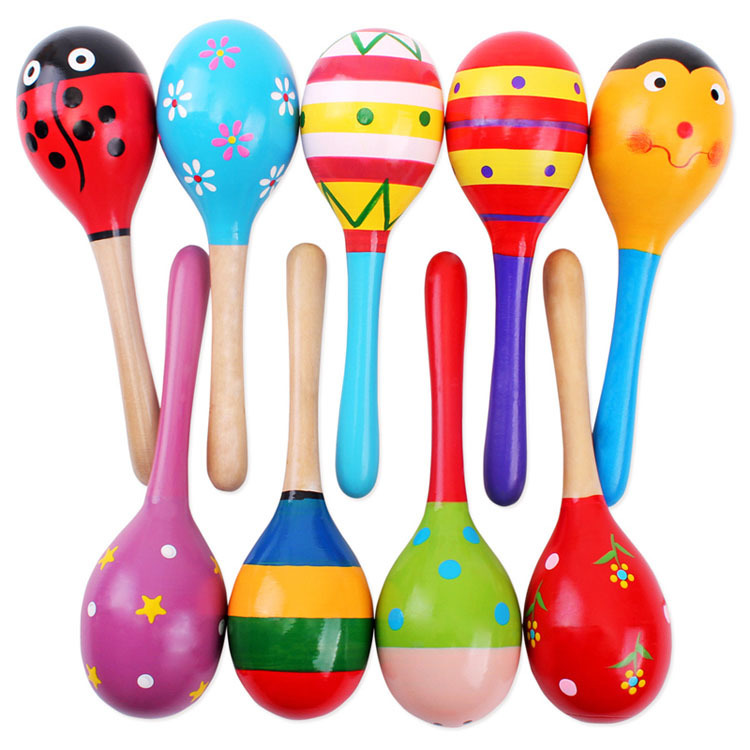 Baby large wooden sand hammer toy hand rattle infant educational exercise audio-visual color early education toy sand hammer
