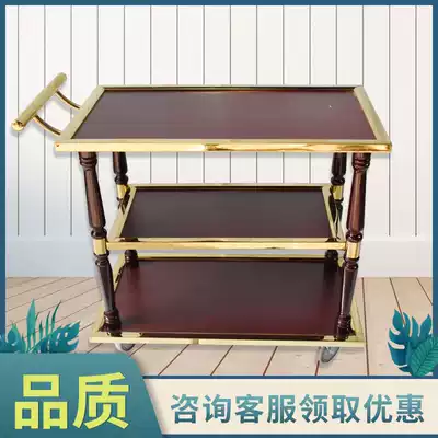 Three-layer stainless steel wine cart dining table luxury hand push fashion dessert service delivery roast duck wooden column disassembly and assembly hotel