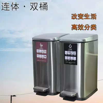 Stainless steel square one-piece pedal two-category trash can Environmental protection indoor office home without fingerprint with slow drop