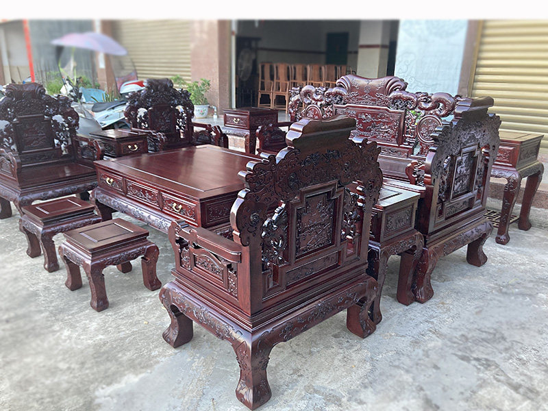 Махогани диван 高端中式国标红木雕花沙发缅甸花梨木酸枝色加厚飞天沙发茶几组合 OTHER