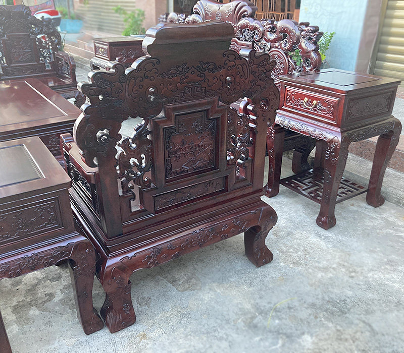 Махогани диван 高端中式国标红木雕花沙发缅甸花梨木酸枝色加厚飞天沙发茶几组合 OTHER