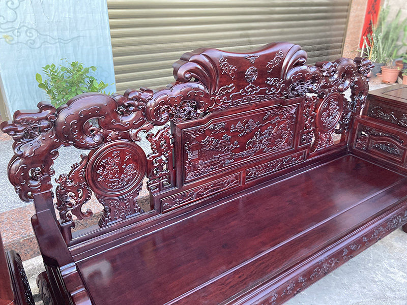 Махогани диван 高端中式国标红木雕花沙发缅甸花梨木酸枝色加厚飞天沙发茶几组合 OTHER