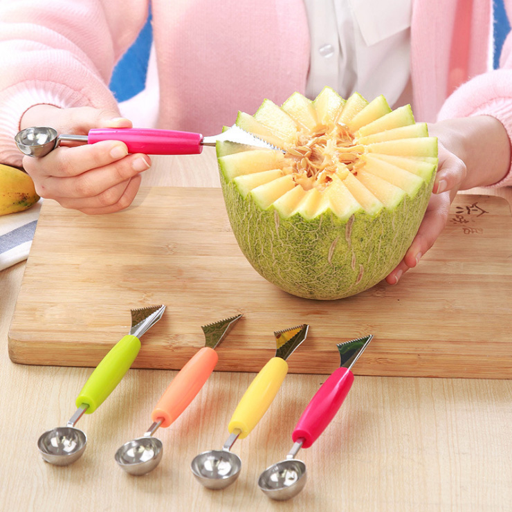 Double-headed watermelon digger stainless steel fruit divider cut watermelon carving knife fruit platter digging spoon