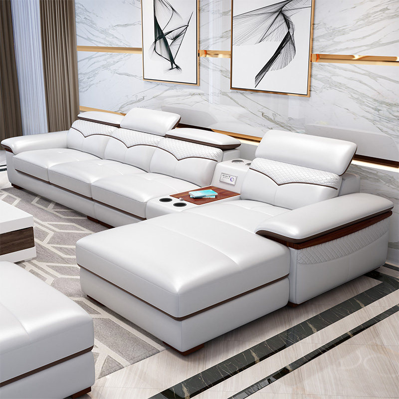 Leather sofa first layer leather combination living room size modern simple imperial concubine corner intelligent leather sofa