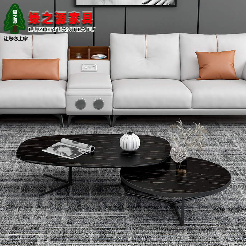 Nordic marble tea table Italian style minimalist round storage small family light rock plate light lavish modern TV cabinet Composition