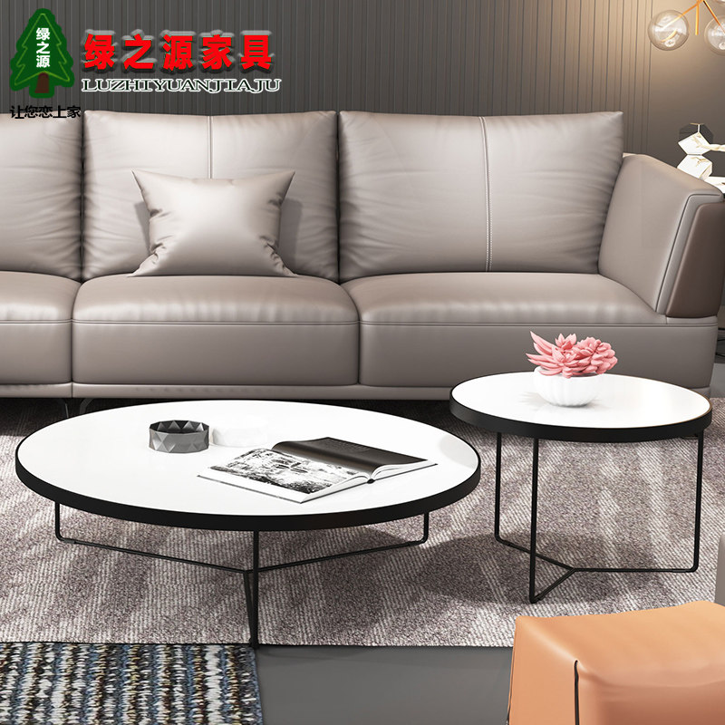 Nordic marble tea table Italian style minimalist round storage small family light rock plate light lavish modern TV cabinet Composition