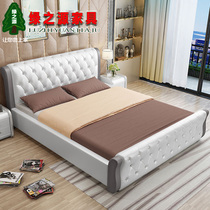 Leather bed double bed modern minimalist leather atmosphere European wedding bed 1 8 meters 1 5 pull point design white leather art bed