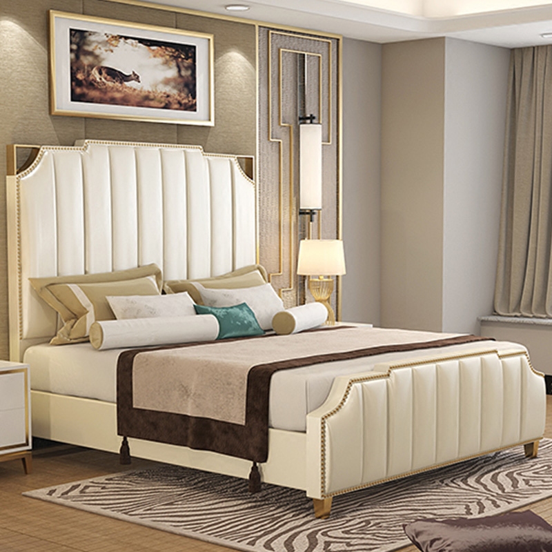 Postmodern port style light lavish bed American leather bed genuine leather bed Double 1 8 m minimalist modern net red atmosphere master bedroom