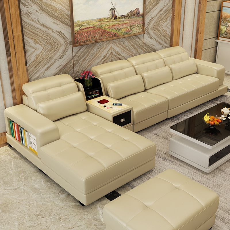 Real Leather Sofa Small Family Style Living Room Corner Modern Minima 123 Composition leather sofa Whole Dress Multiman Leather Art Sofa