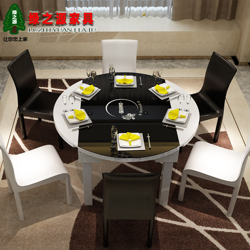 Dining table and chairs combined telescopic modern minimalist folding small family type one-table six-chair multifunctional rectangular round table