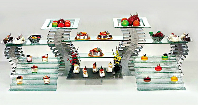 New multifunctional stainless steel bobo hammer print S-shaped food show shelves Cake Stand Hotel Buffet Desktop Boutique