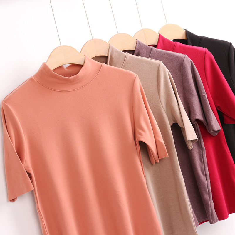 Italian Ladies silk nourishing underwear high-neck half-sleeve solid color inner wear fashion all-match top 9772