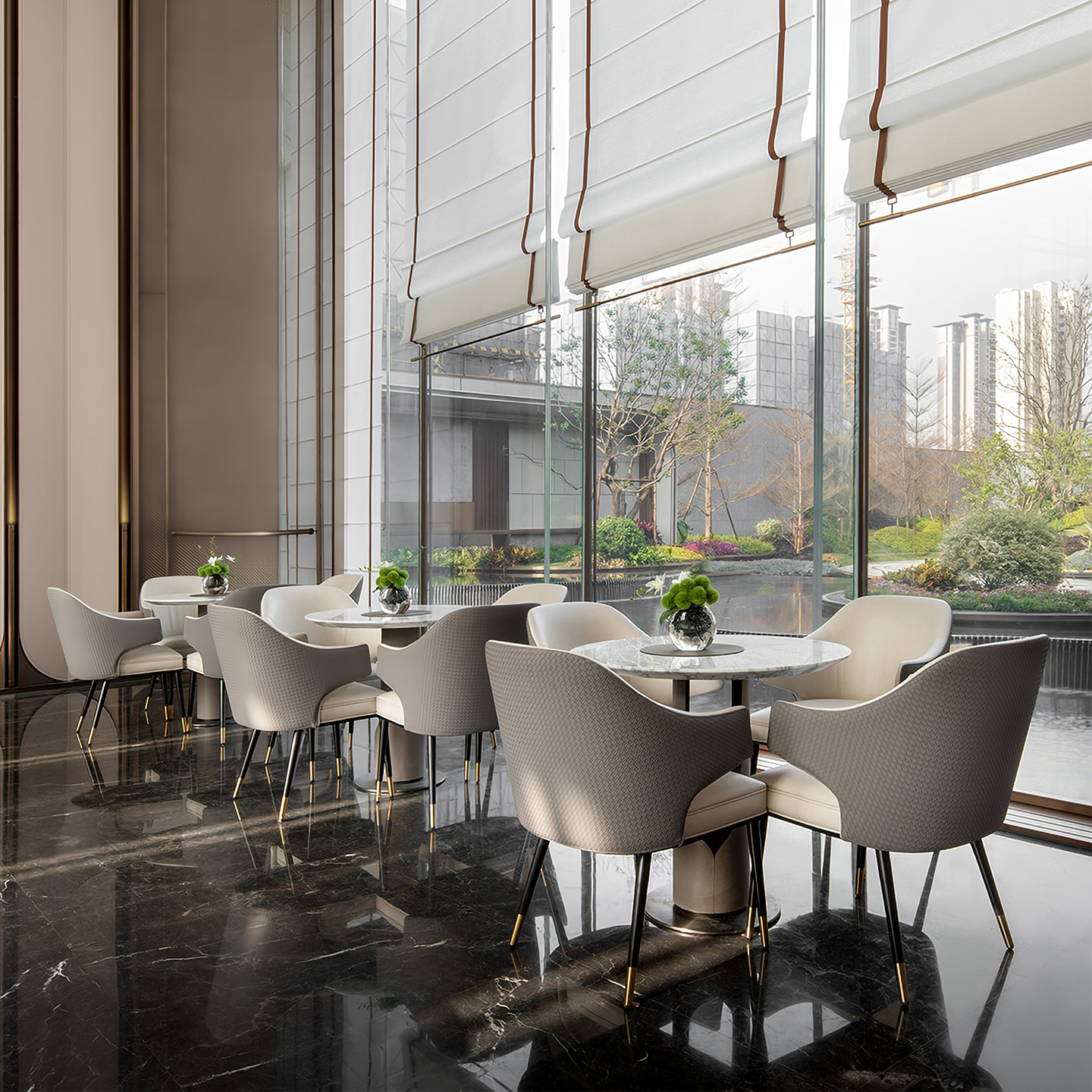 轻奢风一桌四椅在2025年流行趋势下如何选择最合适的售楼洽谈桌椅组合?