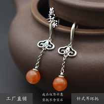 Swallow home womens 925 sterling silver antique earrings empty bracket Beeswax pearl beads water drop retro drop earrings stud bracket