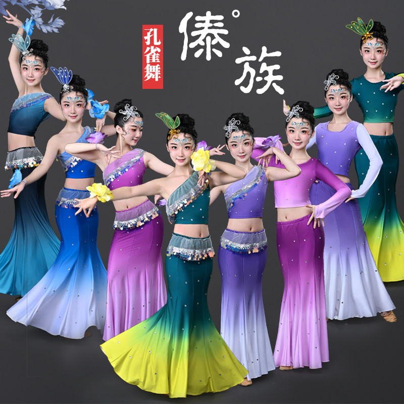 New children's Dai ethnic dance performance Costume Girl Peacock Dance Performance Wear test Gradual Body Stern Dress