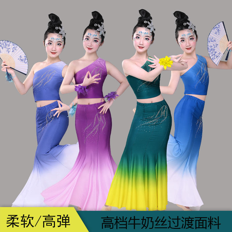 2022 new adult children Dai ethnic dance dress rehearsal for women's Yunnan Peacock Dance Pack Hip Fish Tail Skirt