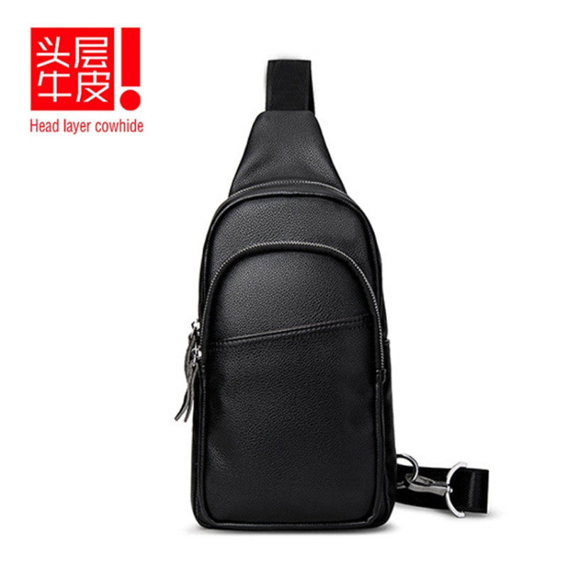 Genuine leather men's bag casual chest bag men's top layer cowhide shoulder bag Messenger bag fashion chest multifunctional sports bag