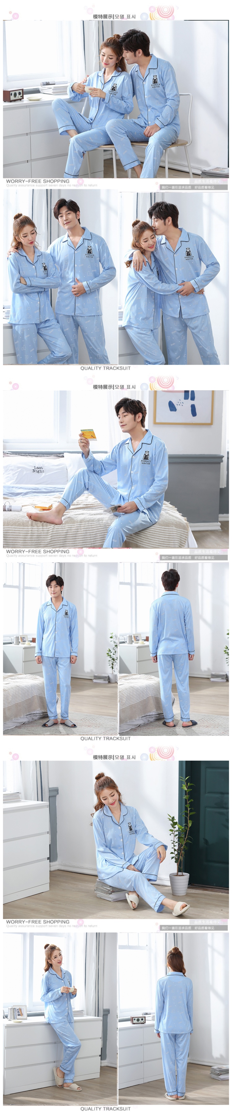 Mùa xuân và mùa thu Bộ đồ ngủ đôi Hàn Quốc cotton dài tay nữ cotton mùa hè Áo len nam có thể mặc bên ngoài bộ hoạt hình dễ thương