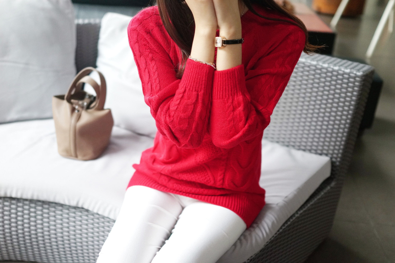 Mùa thu và mùa đông retro xoắn lỏng áo thun cổ tròn dài tay dày dày phần dài áo len của phụ nữ áo len đáy áo len nữ cổ cao