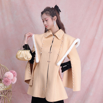 Hibiscus autumn dyed tender yellow cloak 2021 new double-sided new pearl buckle long sleeve medium and long coat women