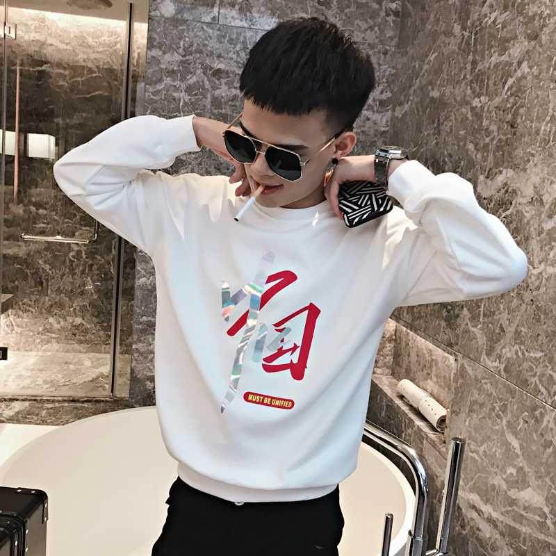 Plus velvet sweater men's Korean version of the trend handsome wild loose men's autumn and winter tops tide brand ins Chinese style clothes