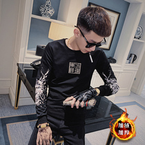 Autumn Winter Tennis Net Red ruffled handsome round neck Long sleeves T-shirt masculine and masculine thickened socialmental little guy hitch undershirt