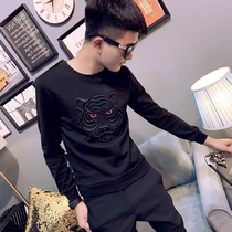 Sweatshirt male Korean version of body spirit small group of round collar blouses 100 hitch long sleeve t-shirt mesh red autumn and winter thickened