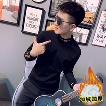 T-shirt tide mens version of the society Fashion small guys Tide Cards Embroidered Half High Collar Compassionate Winter Glint Thickened