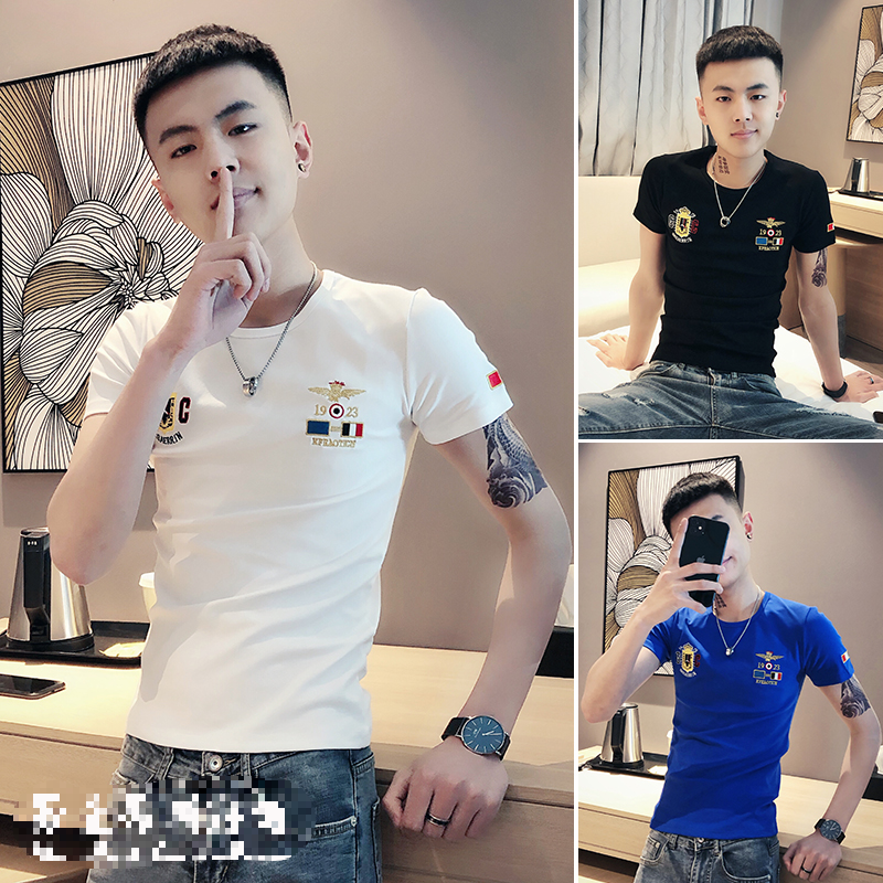 Net red short sleeve male t-shirt Chauffins trend Summer swarm over fire and round collar 2021 New half sleeve undershirt