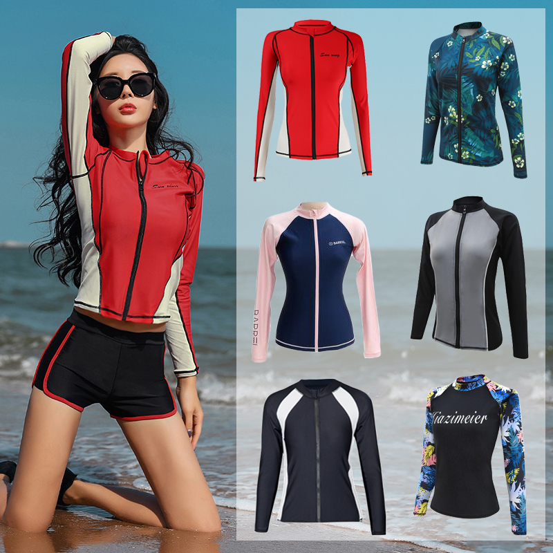 Korean diving suit women split zipper jellyfish suit sunscreen long sleeve swimsuit snorkeling men surf hot spring coat coat