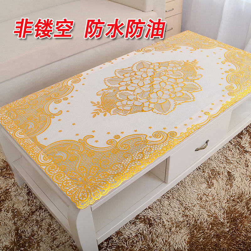 Tablecloth Waterproof anti-scalding oil-proof wash-in PVC plastic coffee table mat Bronzing non-hollow rectangular tablecloth placemat