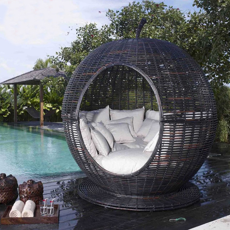 Birdcage bed bedroom outdoor beach bed imitation rattan courtyard leisure rattan thick rattan round bed outdoor swimming pool sofa