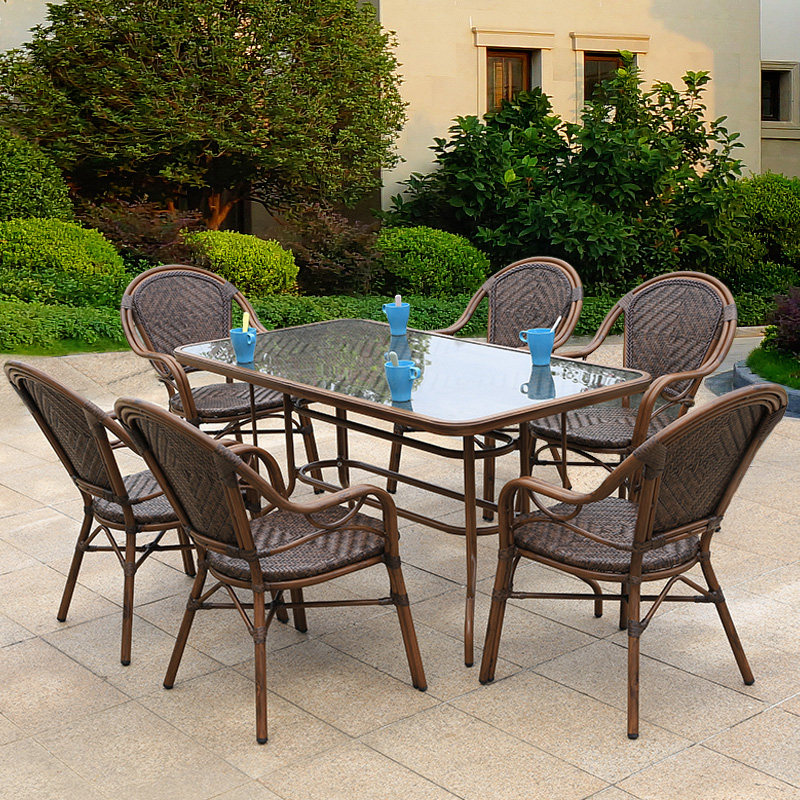 Outdoor rattan table and chair outdoor open-air courtyard garden balcony leisure tea table and chair waterproof simple tea table rattan chair