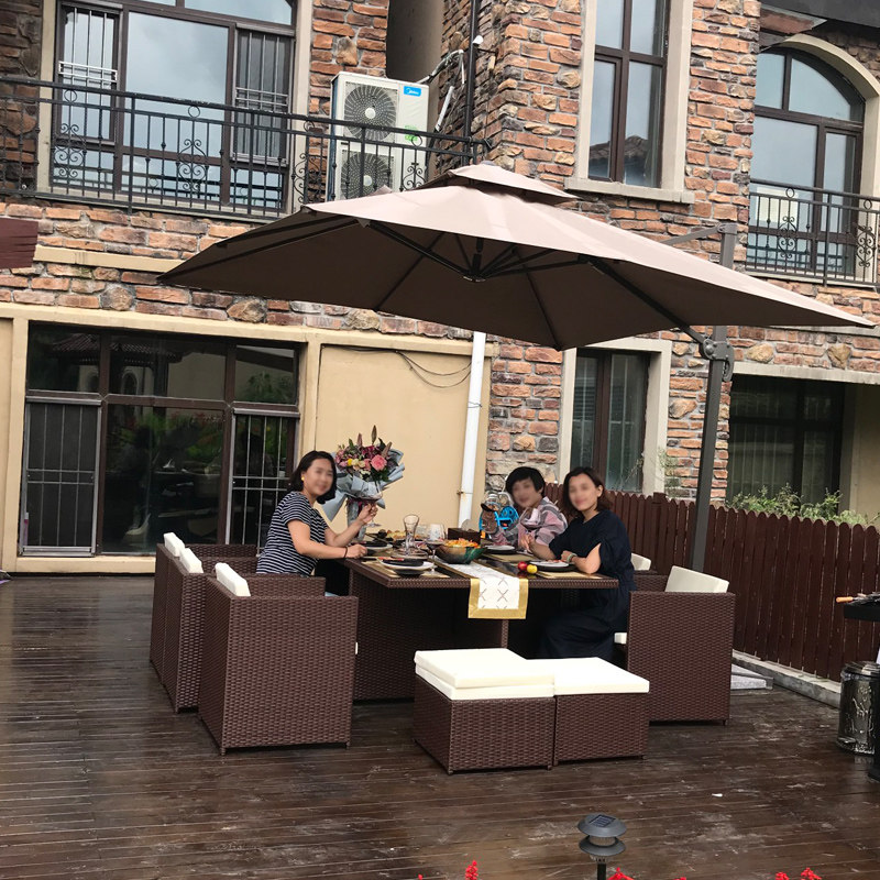 Outdoor table and chair courtyard open-air umbrella sunscreen table table villa outdoor vine iron chair combination