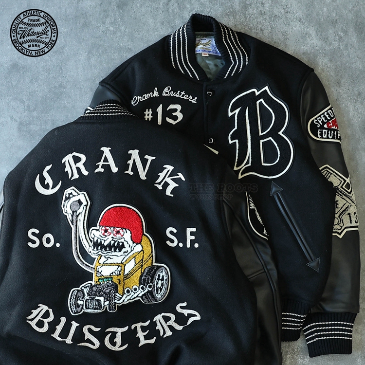Japan Whitesville Merston Wool Spliced Leather Sleeve Crank Busters Baseball Jacket