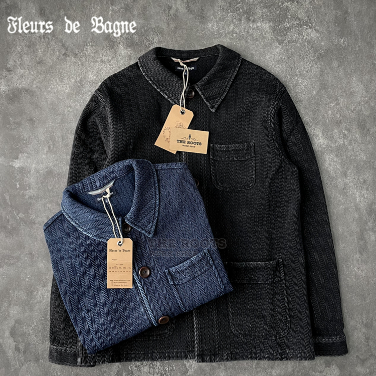 French-Made Fleurs De Bagne Herringbone Patterned 14oz French Workwear Jacket