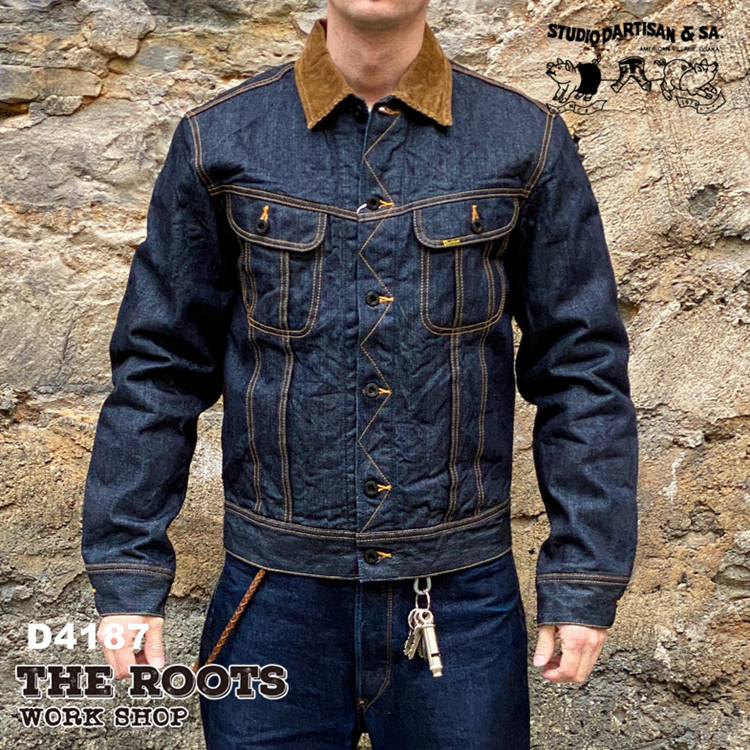 Japanese Studio Dartisan Piglet 50s classic blanket inside 14oz denim storm jacket