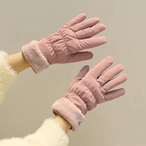 Japanese gloves female winter plush thicken down cotton lovely touch screen warm wind-proof cycling driving ski gloves
