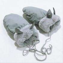 Cute cotton gloves winter female plywood student feather anti-cold wind and wind proof link cycling warm and thickening rope