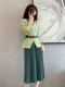 2023 spring women's new long-sleeved professional temperament slim waist suit jacket pleated skirt two-piece suit skirt
