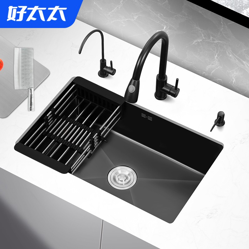 Black nanosink sink kitchen stainless steel wash basin large embedded bench under basin dishwasher 50x40