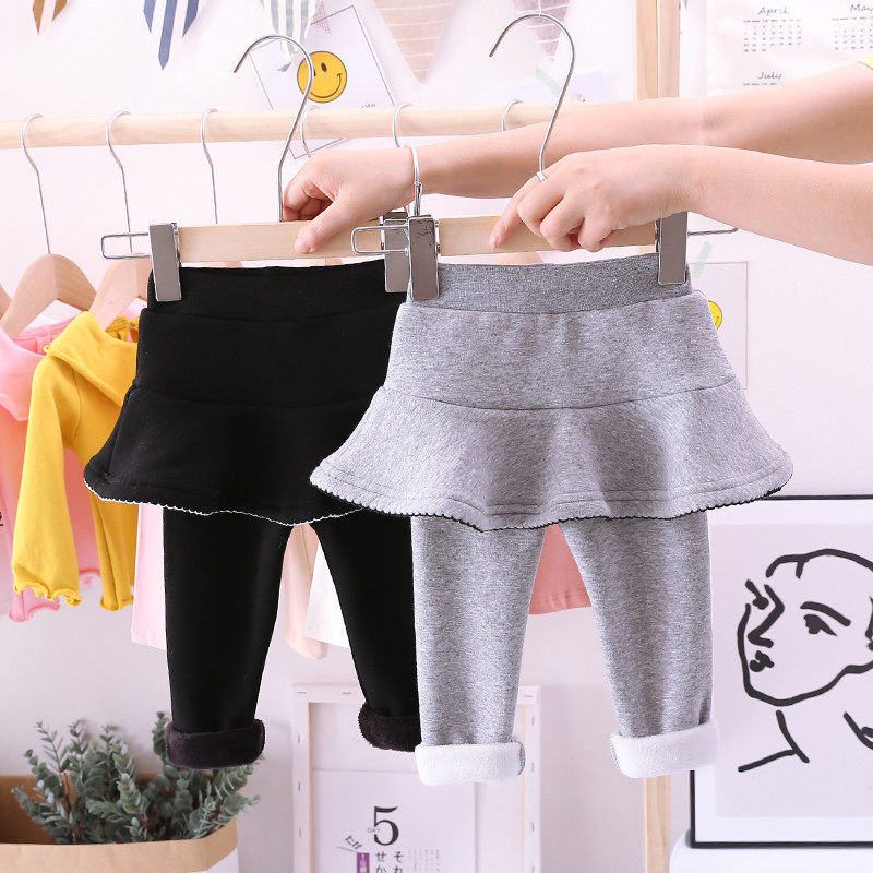Girl Pants Winter Dress Plus Suede Children Baby Pants Skirt Woman Baby Autumn Winter Money Inside Lap Pants Outside Wearing Fake Two Dress Pants