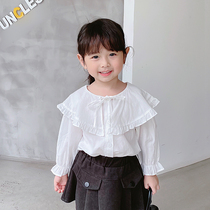 Female baby Foreign shirt white long sleeve shirt spring and autumn dress Korean new girl cute lapel cotton shirt
