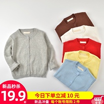 Childrens knitted cardigan summer thin sweater Baby baby spring and autumn jacket Girl boy pure cotton air conditioning sweater