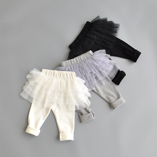 Girls' pants, baby skirts, autumn clothes, new baby leggings, spring and autumn plus velvet, children's fake two-piece skirt pants, foreign style