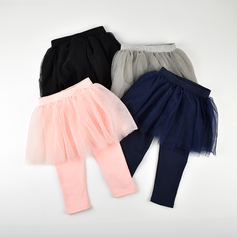 Children's dress pants spring and autumn pants fake two pieces of fluffy mesh yarn pants skirt baby girl's autumn clothes with underpants to wear-Taobao