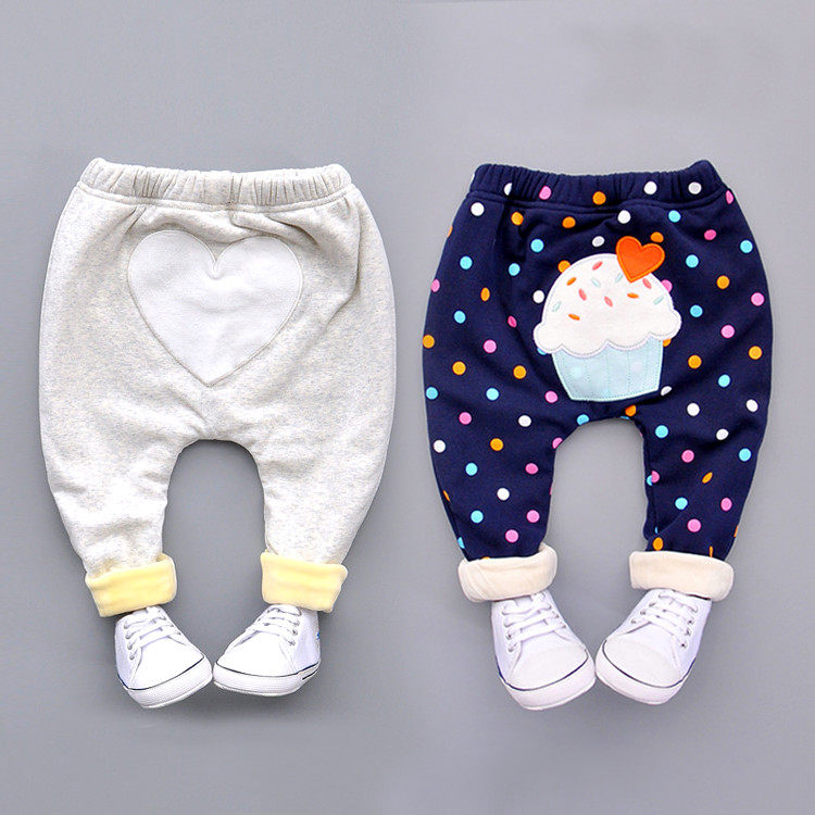 Children's pants autumn and winter plus velvet thickened big pp harem pants winter girls baby baby leggings outerwear foreign style