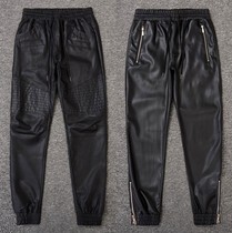 Mens Harlem pants leather pants mens autumn and winter thin velvet thickened loose Harley Knight pilot windproof Waterproof warm pants