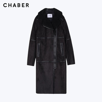 chaber韩版/巧帛秋冬翻领拉链防风长款女式长袖修身款大衣外套