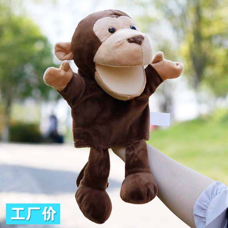 Hot selling a pro-little monkey hand puppet toy large plush animal finger doll baby comforting early education gloves